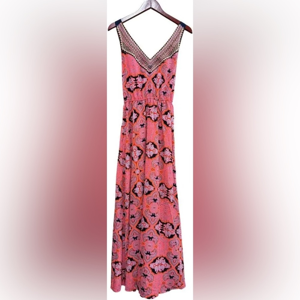 Gianni Bini GB maxi dress in coral with an Aztec print maxi dress size‎ large